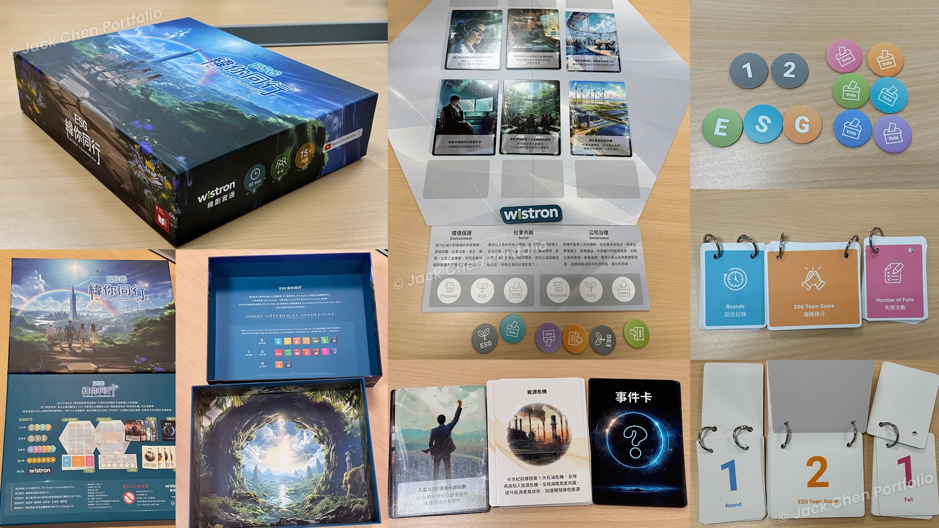 Wi-Thrive ESG 桌遊完整成品,包含外盒、底板、卡牌、token 等所有配件